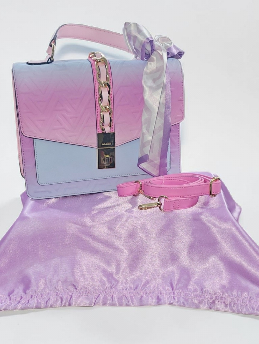ALDO Blush Pink Lavender Ombré Satchel Crossbody | Gold Chain Accent | Dust Bag - Picture 2 of 13